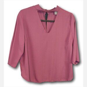 Women’s Burgundy V-Neck Chiffon Blouse 3/4 Sleeve Size 10 Casual Top